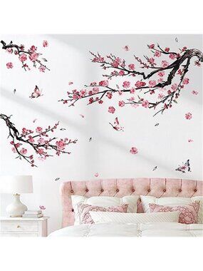 Flower Butterfly Wall Decals Peel Stick Waterproof Wall Stickers Kids Room